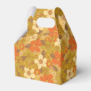 Retro 60s/70s-Orange och Oliv grönt Blommigt Presentaskar