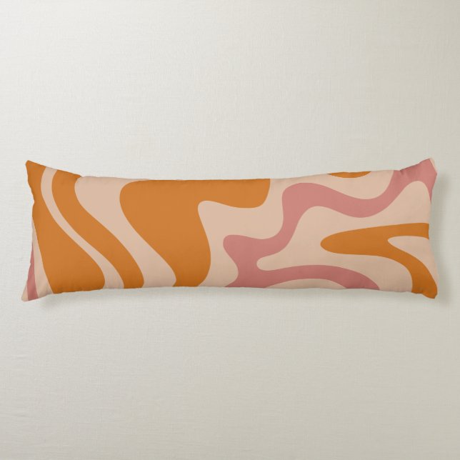 Retro 60s 70s Psychedelic Swirls Orange Pink Kroppskudde (Framsidan)