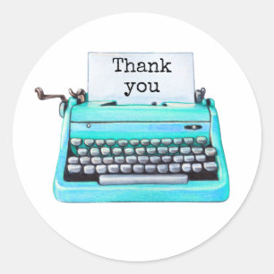 Retro 60s Aqua Typewriter Cute Girly-Tack Runt Klistermärke