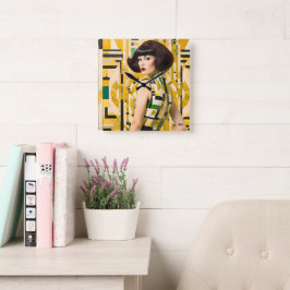 Retro 60's Beauty Geometric fashionplate yellow Fyrkantig Klocka