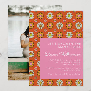 Retro 60s Blommor Orange Rosa Baby Shower Photo Inbjudningar