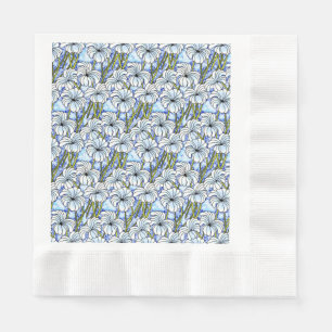 Retro 60s Chrysanthemums in White, Blue and Grönt Pappersservett