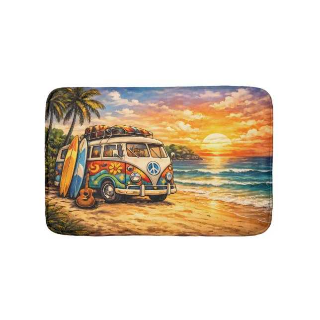 Retro 60s Hippie Beach Bus Sunset | Surf Van Life Badrumsmatta (Framsidan)
