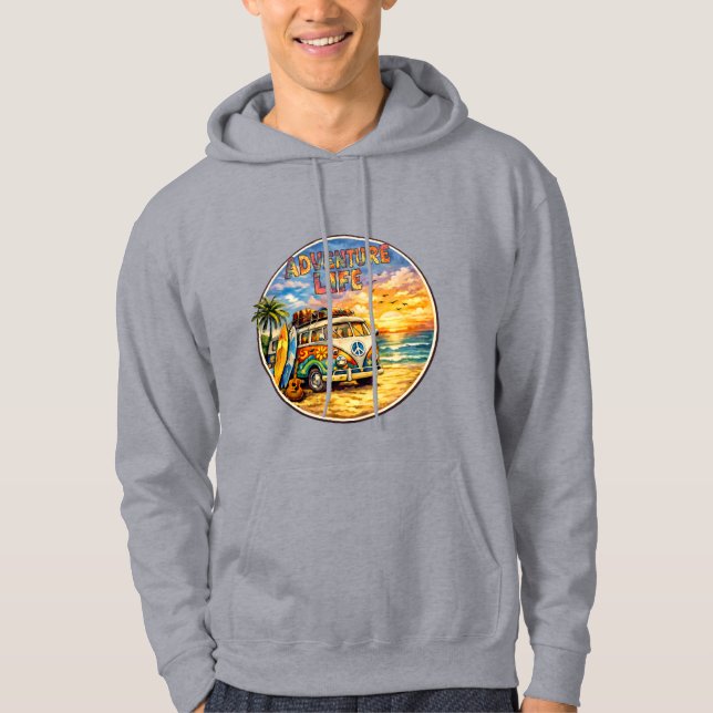 Retro 60s Hippie Beach Sunset | Adventure Van Life Hoodie (Framsida)