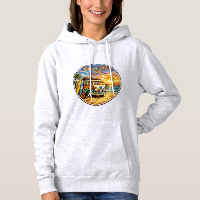 Retro 60s Hippie Beach Sunset | Adventure Van Life T Shirt (Framsida)