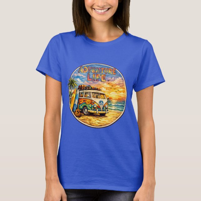 Retro 60s Hippie Beach Sunset | Adventure Van Life T Shirt (Framsida)