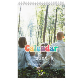 Retro 60s Hippie-skriptfamiljekalender 2026 Kalender