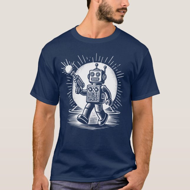 Retro 60's Leksak Robot med Raygun T Shirt (Framsida)