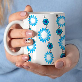 Retro 60s Psychedelic Aqua Blommigt Design Kaffemugg