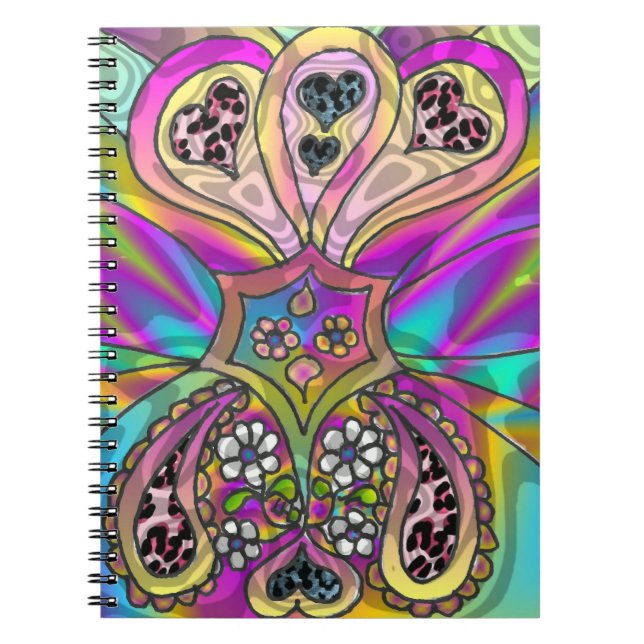 Retro 60s Psychedelic Hearts Flowers - bärbar dato Anteckningsbok (Framsidan)