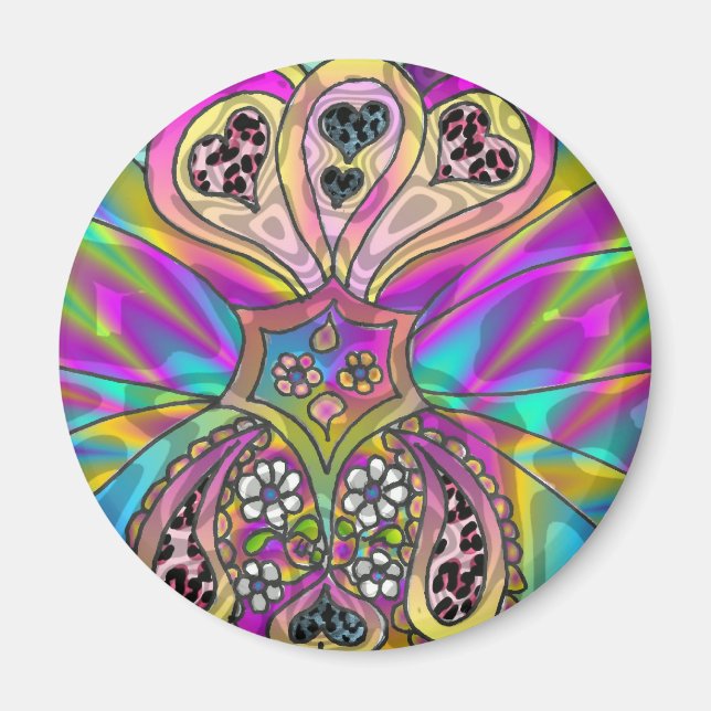 Retro 60s Psychedelic Hearts Flowers Gifts Apparel Magnet (Framsidan)