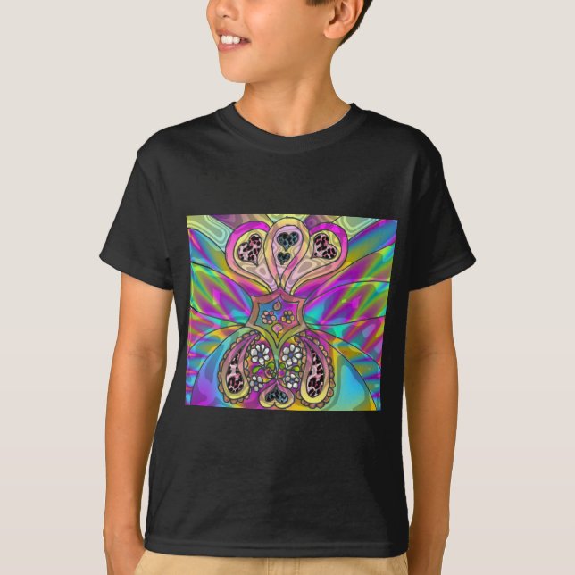 Retro 60s Psychedelic Hearts Flowers Gifts Apparel T Shirt (Framsida)