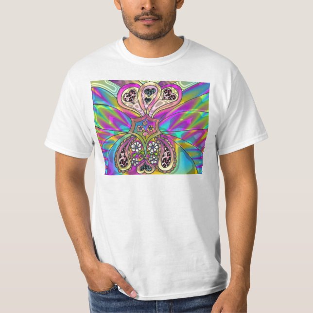 Retro 60s Psychedelic Hearts Flowers Gifts Apparel T-shirt (Framsida)