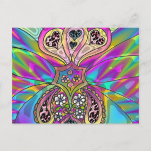 Retro 60s Psychedelic Hearts Flowers Gifts Apparel Vykort