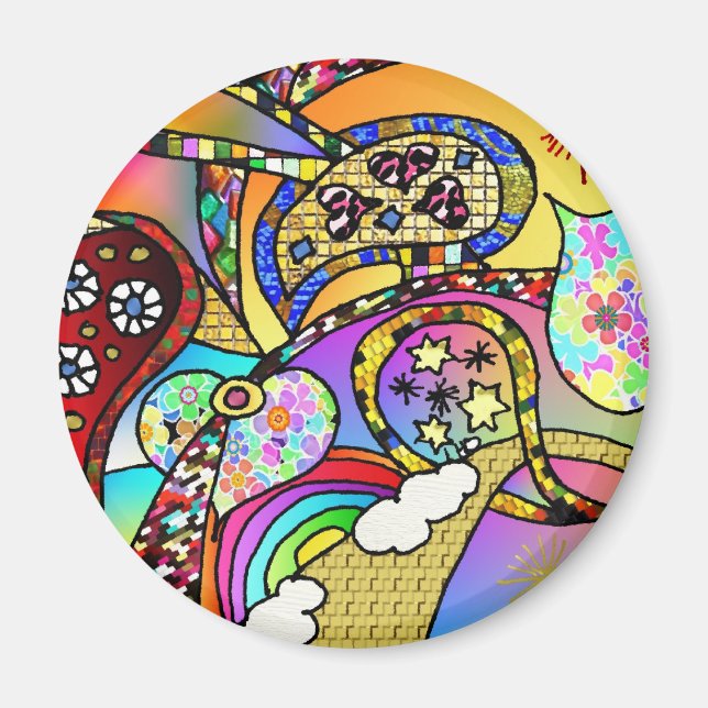 Retro 60s Psychedelic Hearts Paisley Gifts Apparel Magnet (Framsidan)