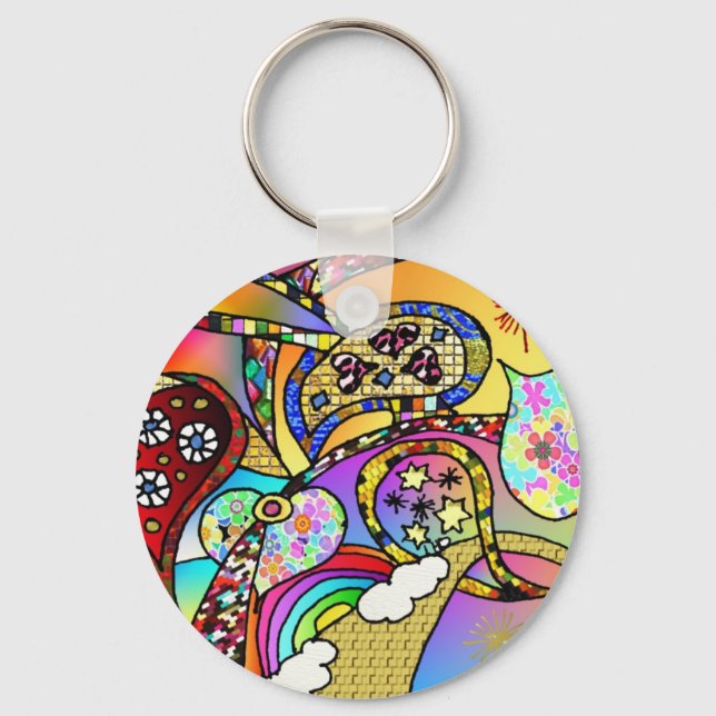 Retro 60s Psychedelic Hearts Paisley Gifts Apparel Nyckelring (Framsida)