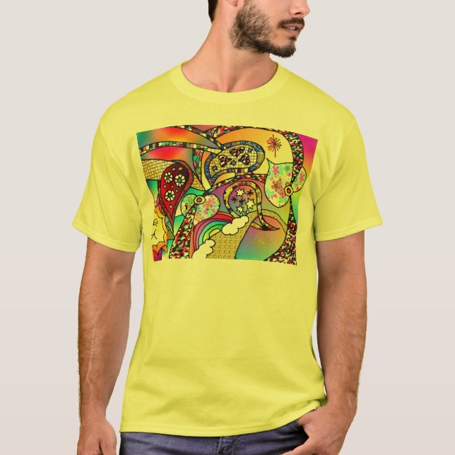 Retro 60s Psychedelic Hearts Paisley Gifts Apparel T-shirt (Framsida)