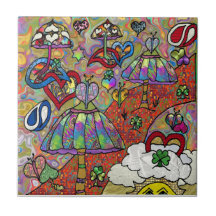 Retro 60s Psychedelic Magic Mushroom Ceramic Tile
