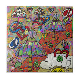 Retro 60s Psychedelic Magic Mushroom Ceramic Tile Kakelplatta