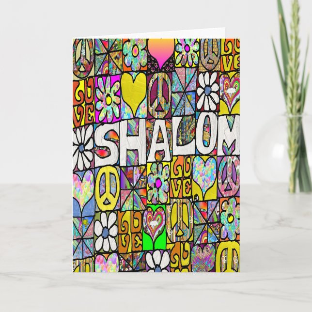 Retro 60s Psychedelic Shalom Greeting Card Tack Kort (Framsida)