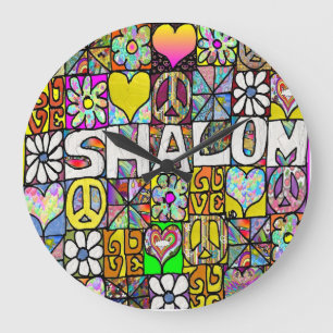 Retro 60s Psychedelic Shalom KÄRLEK Clock Stor Klocka