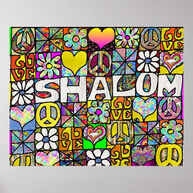 Retro 60s Psychedelic Shalom KÄRLEK Skriv ut Poste Poster (Framsidan)