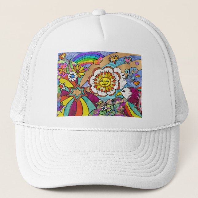 Retro 60s Psychedelic Sunshine Eagle Apparel Gifts Keps (Framsida)