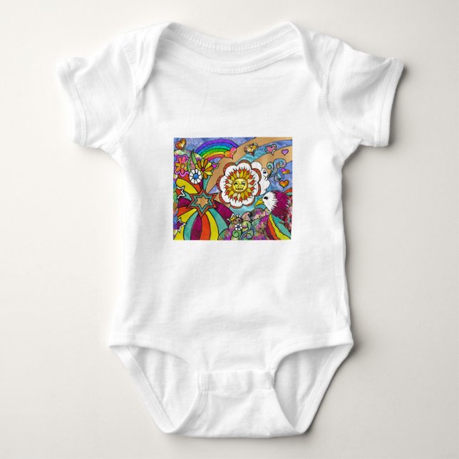 Retro 60s Psychedelic Sunshine Eagle Apparel Gifts T-shirt (Framsida)