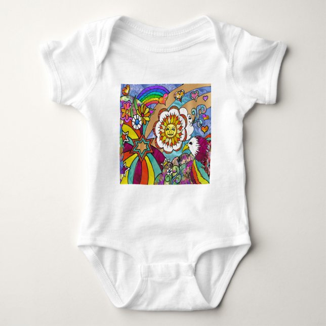 Retro 60s Psychedelic Sunshine Eagle Apparel Gifts T Shirt (Framsida)