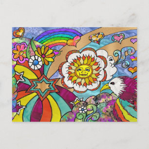 Retro 60s Psychedelic Sunshine Eagle Apparel Gifts Vykort