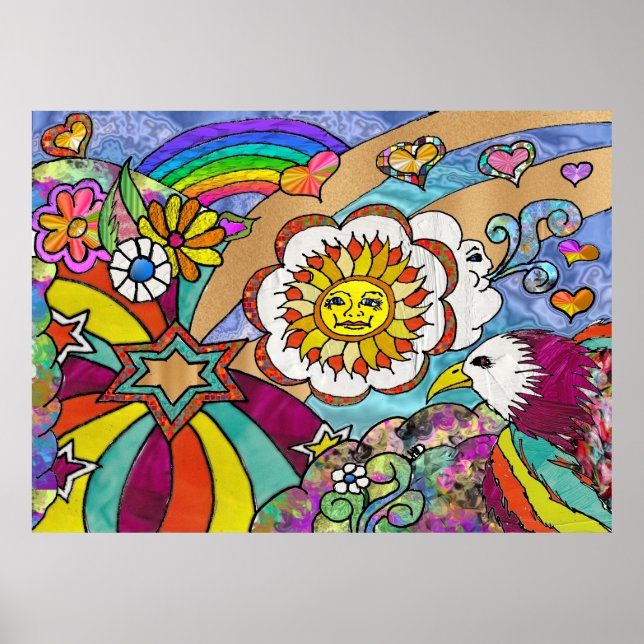 Retro 60s Psychedelic Sunshine Eagle Print Poster (Framsidan)