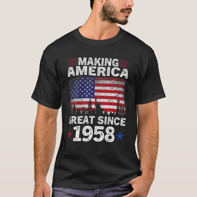 Retro 64:e födelsedagen USA flagga Skapar Amerika  T Shirt (Framsida)