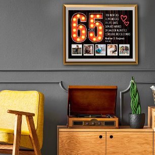 Retro 65-årsjubileum Hjärtan Anpassad fotokollage Poster