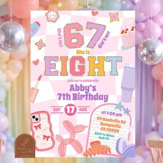 Retro 67 Aesthetic Girl 8th Birthday Patch Party Inbjudningar