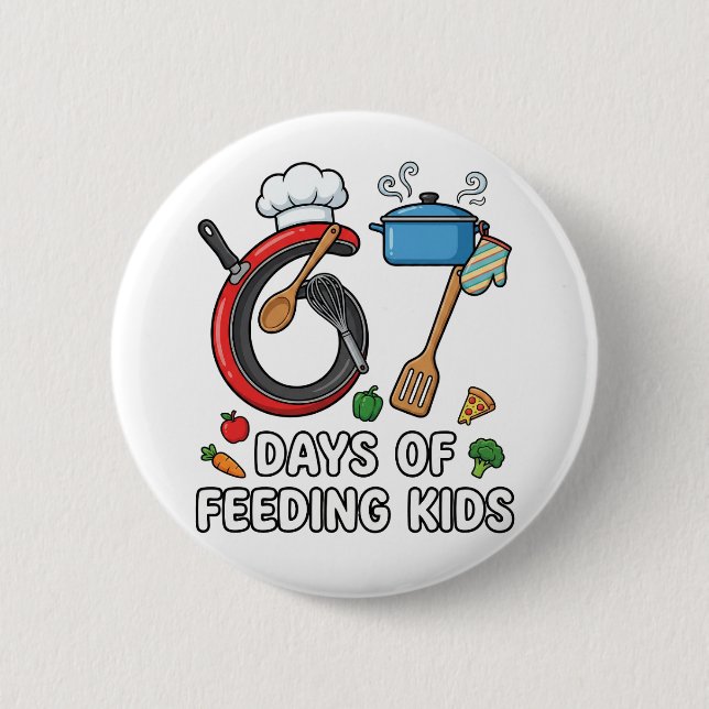 Retro 67 Days of Feeding Kids Lunch Lady Cafeteria Knapp (Framsida)