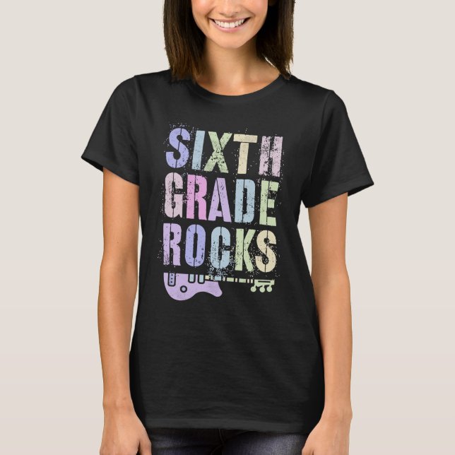 Retro 6th GRADE ROCKS Teacher Rockstar Squad Sixth T Shirt (Framsida)