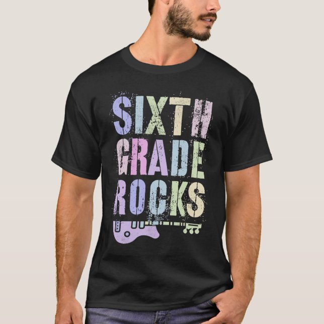 Retro 6th GRADE ROCKS Teacher Rockstar Squad Sixth T Shirt (Framsida)