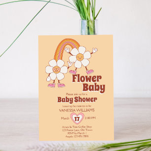 Retro 70 000 roovy boho-blomman baby inbjudningar