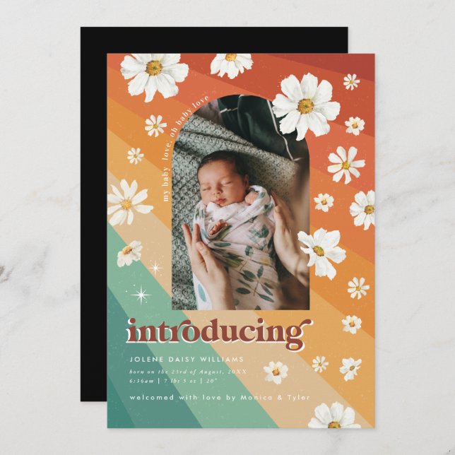 Retro 70 | Arch Photo Birth Notice Spara Datumet (Fram/baksida)