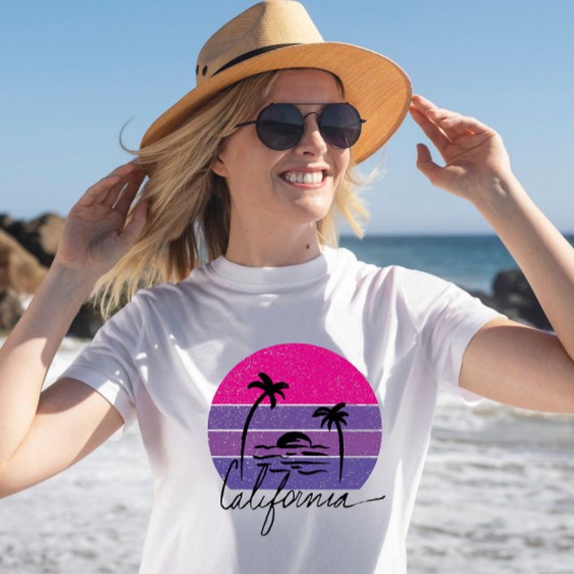 Retro 70:e Kaliforniens strandvibe Rosa lila sunse T Shirt (Skapare uppladdad)