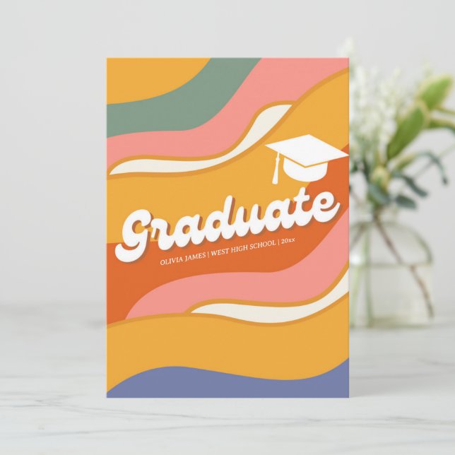 Retro 70-fotot studenten inbjudningar (Stående Fram)