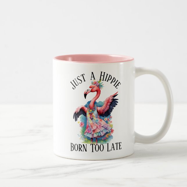 Retro 70 Hippie Flower Child Funny Flamingo Två-Tonad Mugg (Höger)