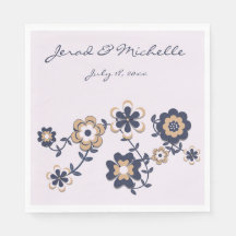 Retro 70:s blå Guld-blomma