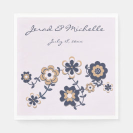 Retro 70:s blå Guld-blomma Pappersservett