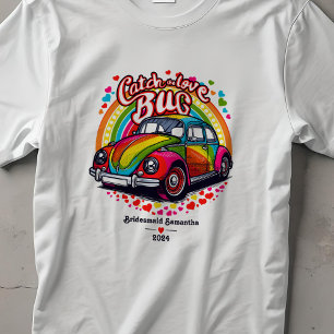 Retro 70:s Bröllop Regnbåge Kärlek Kryp Brudens si T Shirt