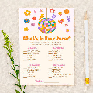 Retro 70:s Disco What's in Purse Baby Shower Game Brevpapper