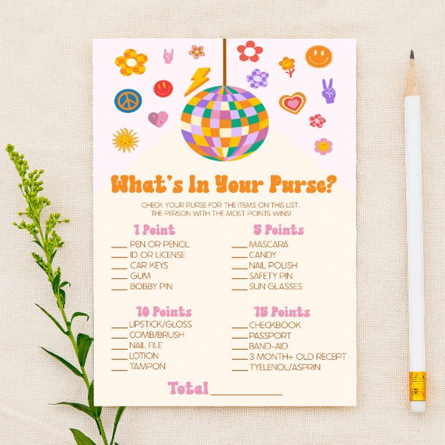 Retro 70:s Disco What's in Purse Baby Shower Game Brevpapper (Skapare uppladdad)