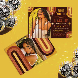 Retro 70:s feta typografi Regnbåge Arch Studenten Inbjudningar