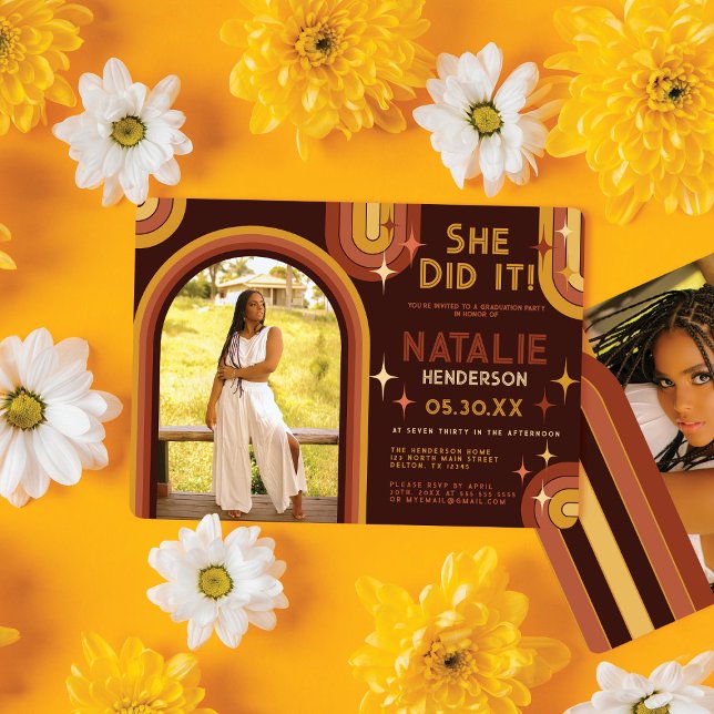 Retro 70:s feta typografi Regnbåge Arch Studenten Inbjudningar (Skapare uppladdad)