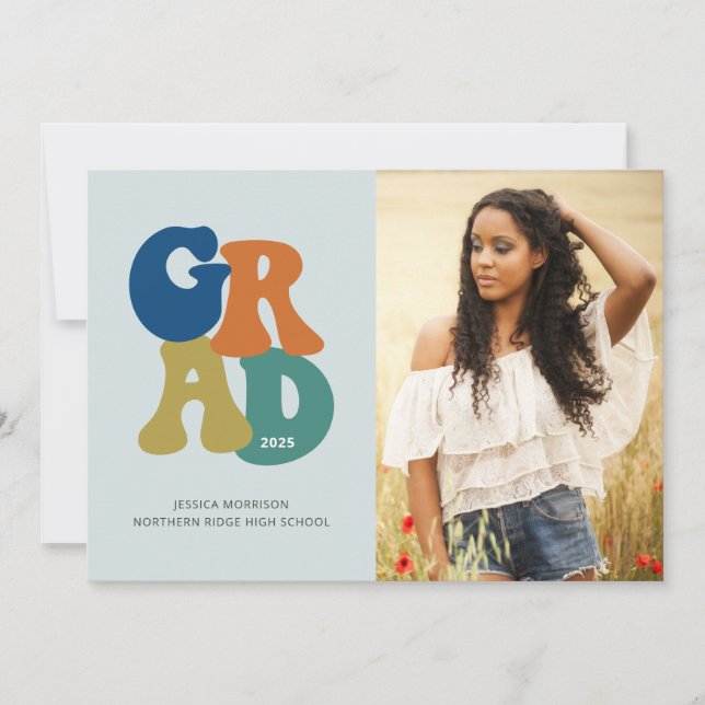 Retro '70:s Grad 2025 Groovy-Studentfest Inbjudningar (Framsida)